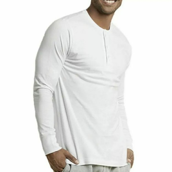 MEN'S 3 BUTTON LONG SLEEVE HENLEY - White - Picture 1 of 9